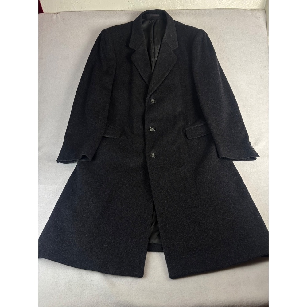 Club Room Mens 100% Pure Wool Overcoat Charcoal Grey Long Topcoat 44L Brazil